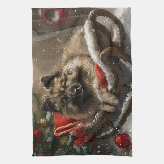 keeshond Dog Christmas Festive Geschirrtuch (Vertikal)