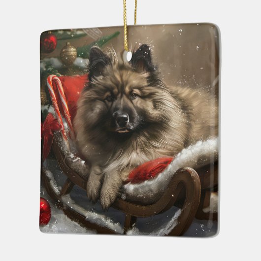 keeshond Dog Christmas Festive Keramikornament (Links)