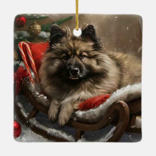 keeshond Dog Christmas Festive Keramikornament (Rückseite)