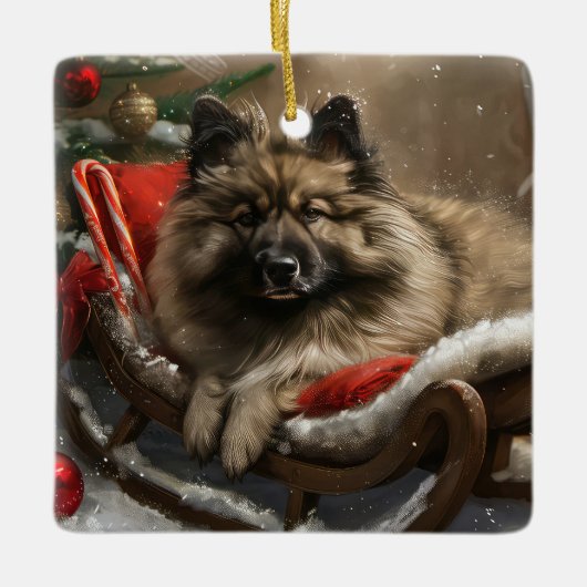 keeshond Dog Christmas Festive Keramikornament (Vorderseite)