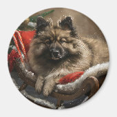 keeshond Dog Christmas Festive Magnet (Vorne)