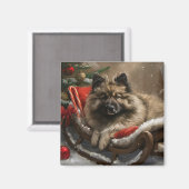 keeshond Dog Christmas Festive Magnet (Vorderseite/Rückseite)