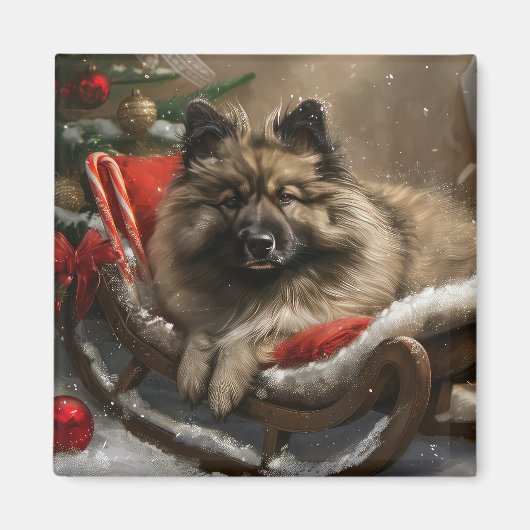 keeshond Dog Christmas Festive Magnet (Vorne)
