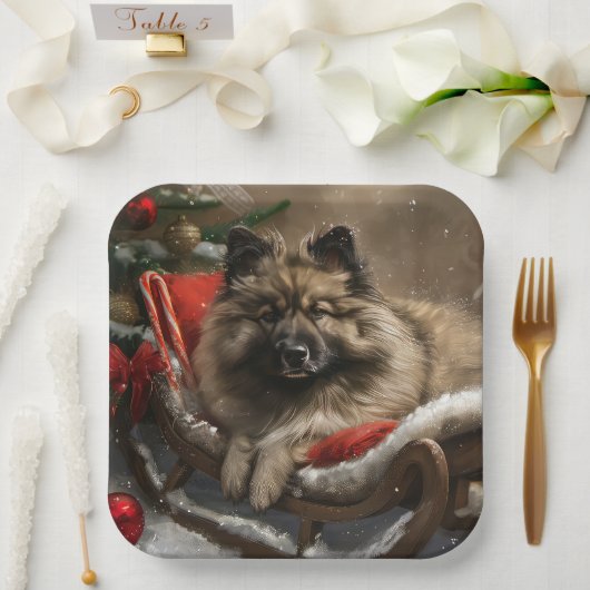 keeshond Dog Christmas Festive Pappteller (Hochzeit)