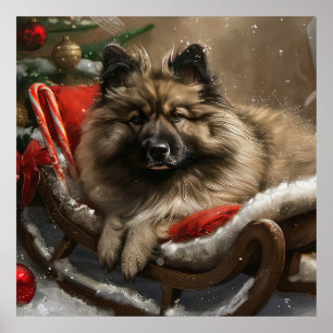 keeshond Dog Christmas Festive Poster