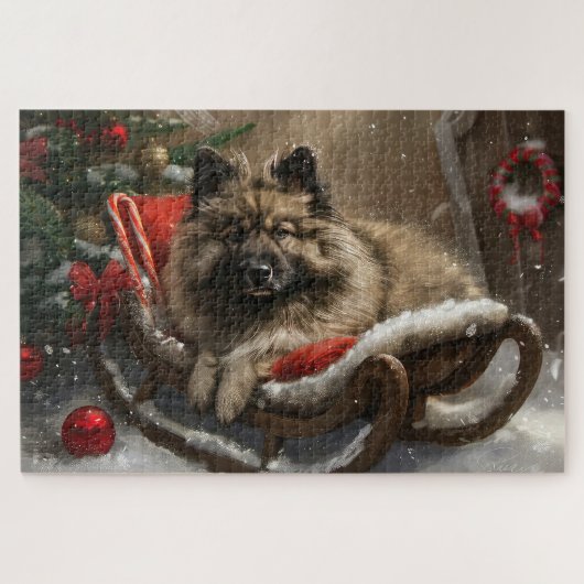 keeshond Dog Christmas Festive Puzzle (Horizontal)