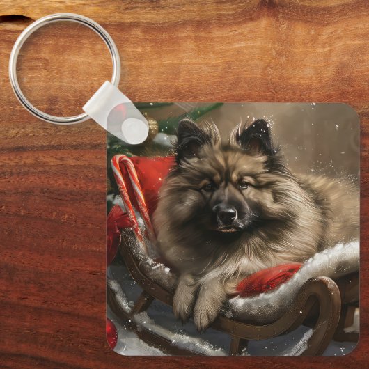 keeshond Dog Christmas Festive Schlüsselanhänger (Vorderseite)