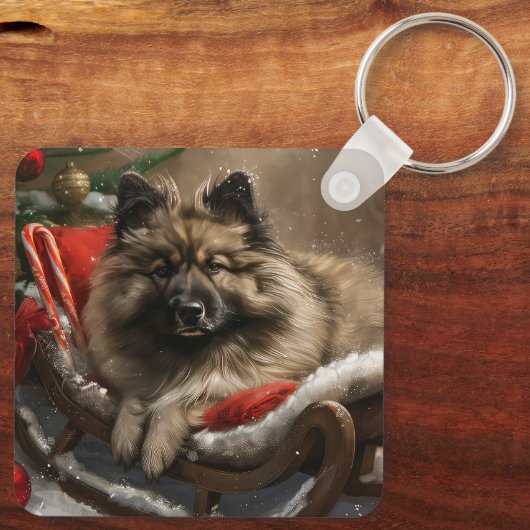 keeshond Dog Christmas Festive Schlüsselanhänger (Rückseite)
