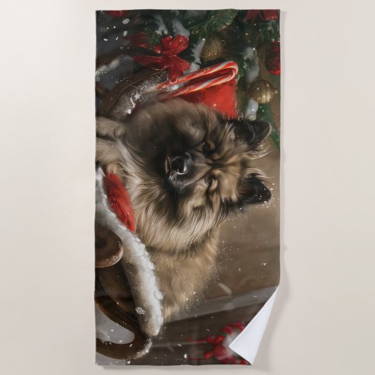 keeshond Dog Christmas Festive Strandtuch (Vorderseite)