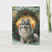 Keeshond Dog Christmas Grußkarte Karte (Vorderseite)