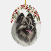 Keeshond Dog Holly Berry Christmas Keramik Ornament (Vorne)