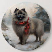 Keeshond Dog in Schneehocht Button (Vorderseite)