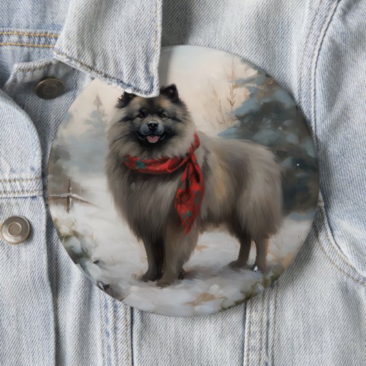 Keeshond Dog in Schneehocht Button (Beispiel)