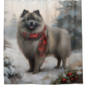 Keeshond Dog in Schneehocht Duschvorhang (Vorderseite)