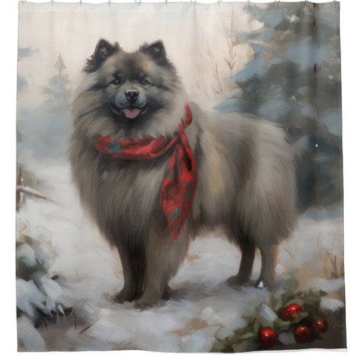 Keeshond Dog in Schneehocht Duschvorhang (Vorderseite)