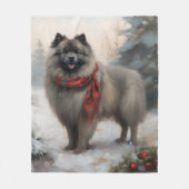 Keeshond Dog in Schneehocht Fleecedecke (Vorderseite)