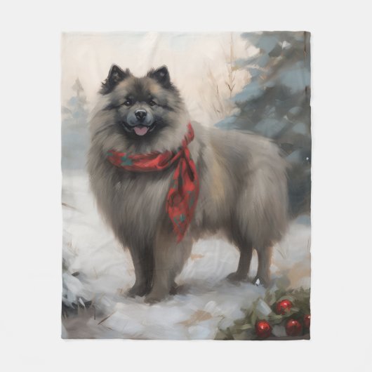 Keeshond Dog in Schneehocht Fleecedecke (Vorderseite)
