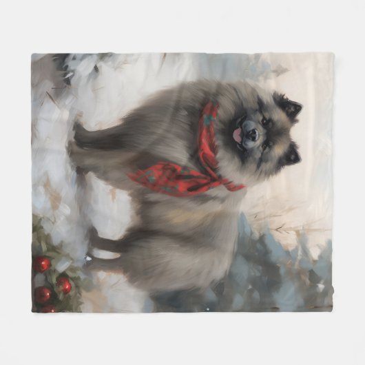 Keeshond Dog in Schneehocht Fleecedecke (Vorderseite (Horizontal))