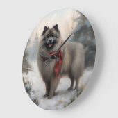 Keeshond Dog in Schneehocht Große Wanduhr (Winkel)