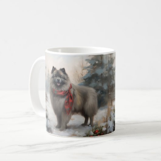 Keeshond Dog in Schneehocht Kaffeetasse (Vorderseite Links)