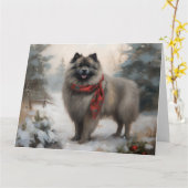 Keeshond Dog in Schneehocht Karte (Gelbe Blume)