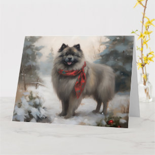 Keeshond Dog in Schneehocht Karte