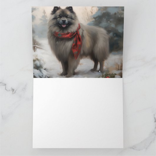 Keeshond Dog in Schneehocht Karte (Innenseite)