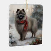 Keeshond Dog in Schneehocht Keramikornament (Rechts)