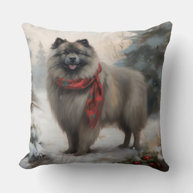 Keeshond Dog in Schneehocht Kissen (Vorderseite)