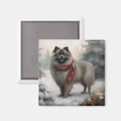 Keeshond Dog in Schneehocht Magnet (Vorderseite/Rückseite)