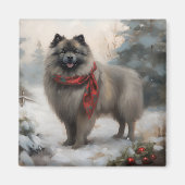 Keeshond Dog in Schneehocht Magnet (Vorne)
