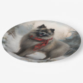 Keeshond Dog in Schneehocht Pappteller (Schrägansicht)