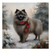 Keeshond Dog in Schneehocht Poster (Vorderseite)