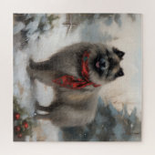 Keeshond Dog in Schneehocht Puzzle (Horizontal)