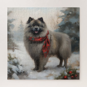 Keeshond Dog in Schneehocht Puzzle