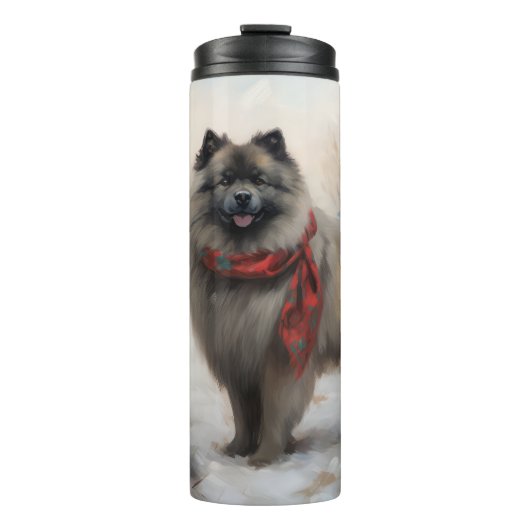 Keeshond Dog in Schneehocht Thermosbecher (Vorderseite)