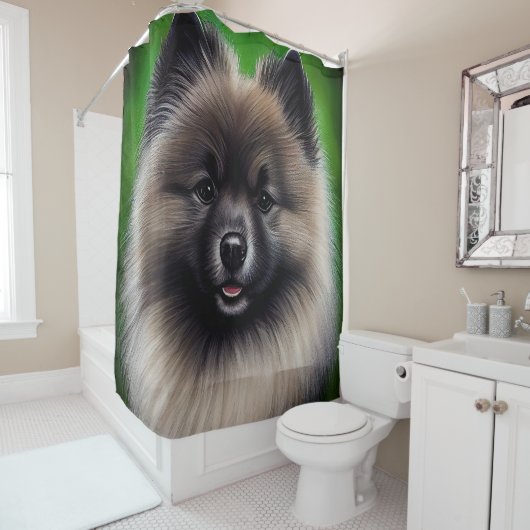 Keeshond Dog in St. Patrick's Day Dress Duschvorhang (Beispiel)