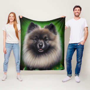 Keeshond Dog in St. Patrick's Day Dress Fleecedecke