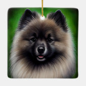 Keeshond Dog in St. Patrick's Day Dress Keramikornament (Rückseite)