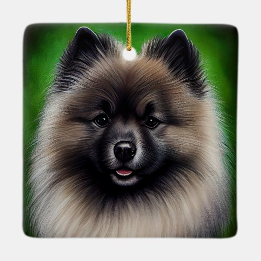 Keeshond Dog in St. Patrick's Day Dress Keramikornament (Rückseite)