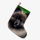 Keeshond Dog in St. Patrick's Day Dress Kleiner Weihnachtsstrumpf (Vorderansicht (hängend))
