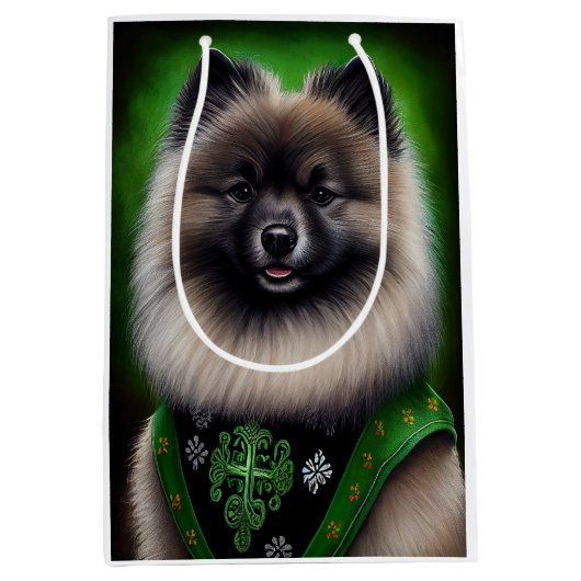 Keeshond Dog in St. Patrick's Day Dress Mittlere Geschenktüte (Vorderseite)