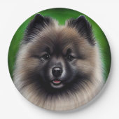 Keeshond Dog in St. Patrick's Day Dress Pappteller (Vorderseite)