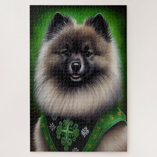 Keeshond Dog in St. Patrick's Day Dress Puzzle (Vertikal)