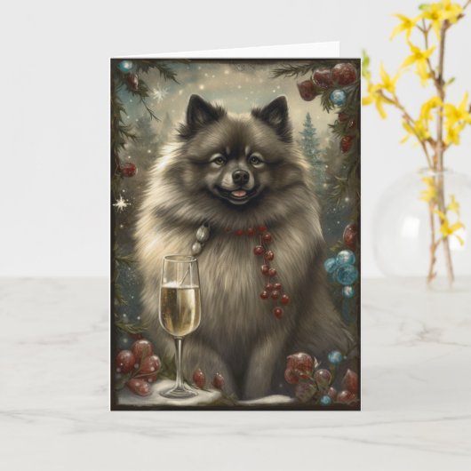 Keeshond Dog New Year Karte (Gelbe Blume)