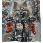 Keeshond Dog Riding Motorrad Weihnachten Duschvorhang (Vorderseite)