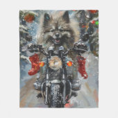 Keeshond Dog Riding Motorrad Weihnachten Fleecedecke (Vorderseite)