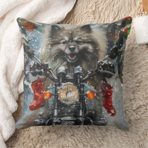Keeshond Dog Riding Motorrad Weihnachten Kissen