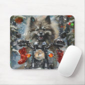 Keeshond Dog Riding Motorrad Weihnachten Mousepad (Mit Mouse)