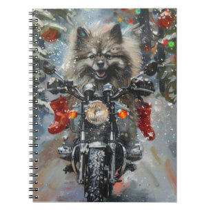 Keeshond Dog Riding Motorrad Weihnachten Notizblock